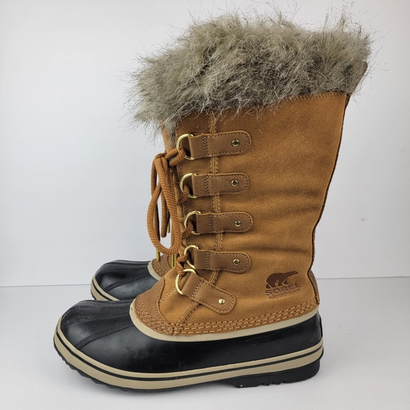 Sorel Boots Joan of Arctic Waterproof Winter Faux Fur Tall Insulated Tan Suede - Picture 3 of 14